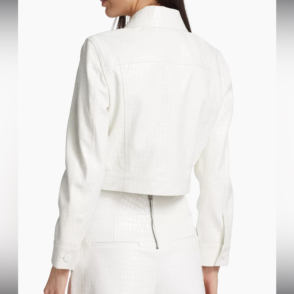 Alice + Olivia Chloe White Croc-Effect Faux Leather Crop Jacket Size XL NWT - Picture 4 of 16